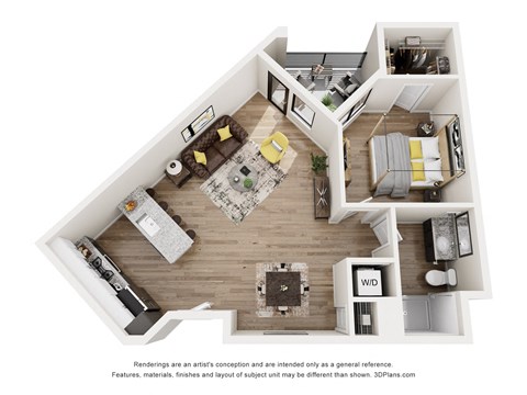Floor plan for 1 bed, 1 bath, 808 sqft